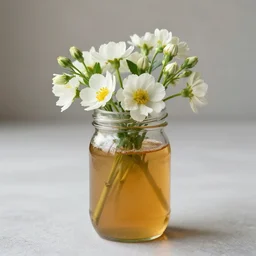 flowers in a jar of syrup