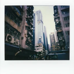 polaroid of hong kong slums, skyscrapers, A/C units
