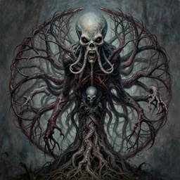 portrait painting of a tree of life - cthulhu. extremely high details, artstation contest winner, masterpiece, creepy, horror painting by daniel e. greene, zoey frank, shaun downey, dariusz zawadzki