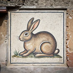a beautiful roman mosaic ornamentation of a cute rabbit, found in the ruins of pompeii
