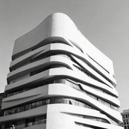 architecture photograph in black and white of a zara hadid building