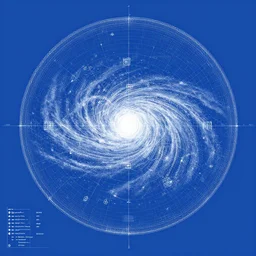 detailed blueprint of the galaxy, blue background, artstation, greg rutkowski