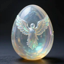 - an iridescent angels egg inside a translucent rubber shell, bio luminance, hyper details, cinematic lights, photo bashing, cinematic lighting, octane