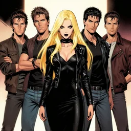 rafael albuquerque comic art, peter mohrbacher, steve niles, phil noto, artgerm, pretty phoebe tonkin dark witch black dress, symmetrical eyes, black leather jacket, jeans, long blonde hair