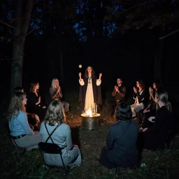 hidden camera photo of an illuminati ritual in the forest at night