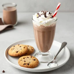 Chocolate Vanilla Milkshake with chocochip cookies on a plate