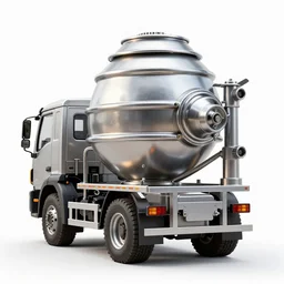 silver cement mixer truck, high detail macro photography, isolated on a pure white background, centered, entire object in frame, sharp focus, soft studio lighting