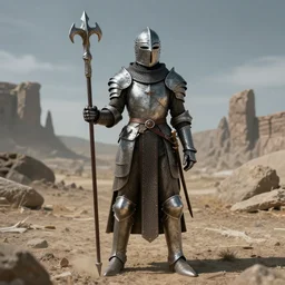 medieval dama de hierro in a wasteland