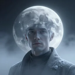 3 d, sci - fi, close - up, winter, moon, cinematic, fog, man esthete with disgust face, moon rays, vogue cover style, poster art, deep blue mood, intricate oil painting, high detail illustration, figurative art, multiple exposure, poster art, by tooth wu and wlop and beeple and greg rutkowski