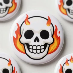 close up of a nostalgic cute laughing skull fire face button, concept art, symmetrical, sticker vinyl decal, artgerm, trending on artstation