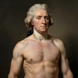 a shirtless, presidential portrait, of the muscular president, thomas jefferson.