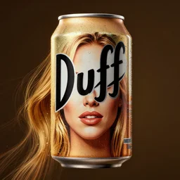 hilary duff's face on a can of duff beer :, dynamic, particulate, intricate, elegant, highly detailed, centered, artstation, smooth, sharp focus, octane render
