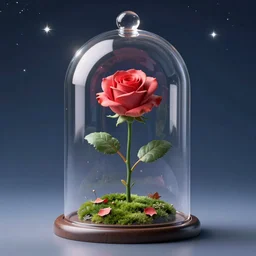 the last rose in the universe is growing under a glass dome under a beautiful starry sky. concept art by victor mosquera and petros afshar, kurzgesagt style. detailed colourful 2 d cartoon, luminescent, space art, cosmic horror. behance contest winner.