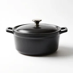 lacquered dutch oven, professional product shot, isolated on a pure white background, centered, entire object in frame, sharp focus, soft studio lighting