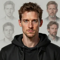 character concept portrait, centralized head and upper torso, tobey maguire with extra eyes, in a black hoodie, style digital painting, concept art, smooth, sharp focus, illustration, from metal gear, by ruan jia and mandy jurgens and william - adolphe bouguereau, artgerm
