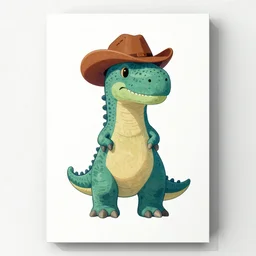 a simple centered portrait of a cowboy dinosaur. an award winning yoshitaka amano digital art poster color painting, by james gurney and gerhard richter. art by takato yamamoto. masterpiece, poster colour on canvas.