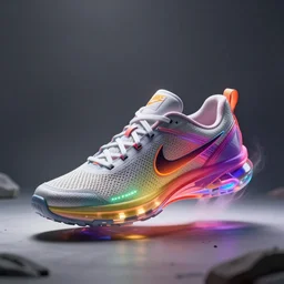 Futuristic new shoe by Nike with antigravity features colorful pleasant beautiful advertisement photo