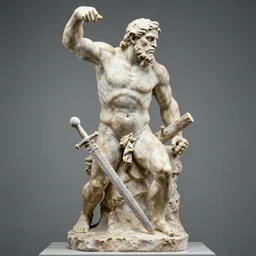 a full figure rough marble sculpture of Giant Orc holding a sword by Rodin and Bernini