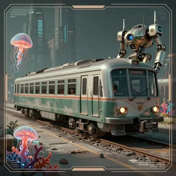 urban train design only! 2 0 5 0 s retro future art 1 9 7 0 s science fiction borders lines decorations space machine, mech, robot. muted colors. by jean - baptiste monge, ralph mcquarrie, marc simonetti, 1 6 6 7. mandelbulb 3 d, fractal flame, jelly fish, coral, cinematic lightning