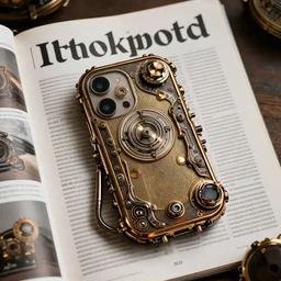 steampunk iphone, packshot photo, magazine ad