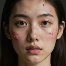 a human face covered in boils, realistic