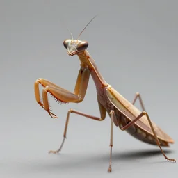 an anthropomorphic praying mantis, close - up portrait, in search of prey, brown exoskeleton, ultra detailed, 8 k, trending on artstation, award - winning art