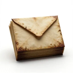 steampunk envelope stack, stylized 3d render, isolated on a pure white background, centered, entire object in frame, sharp focus, soft studio lighting