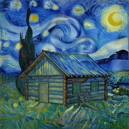[ a log cabin in the forest ] [ van gogh ] [ blue ]