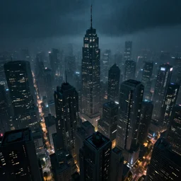 cyberpunk city in the night seen from above, cityscape, mist, rain, artstation, greg rutkowski
