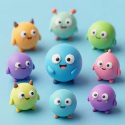 cute spherical monsters representing fundamental particles, made of FIMO, trending on artstation