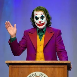 pastor kenneth copeland as the joker on his televangelist megachurch pulpit