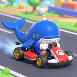 whale driving a kart in mario kart double dash, mario kart screenshot, whale drving a kart