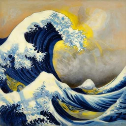 an incredibly huge wave illuminated by anger and desire, played by muse and painted by joan miro, trending on artstation,