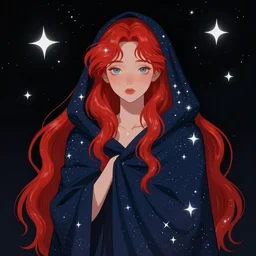 a red haired space goddess, wrapped in a cloak of stars, sfw by milo manara