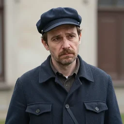 thirtysomething years old lee evans as a ( ( ( sad ) ) ), quirky eastern european 1 9 th century postman. detailed soft focus natural lights, portrait by miriam escofet
