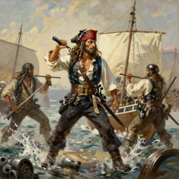 pirate battle, oil painting, masterpiece