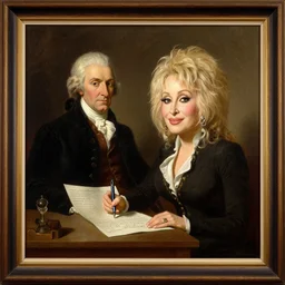 dolly parton signing the declaration of independence, framed john trumbull painting