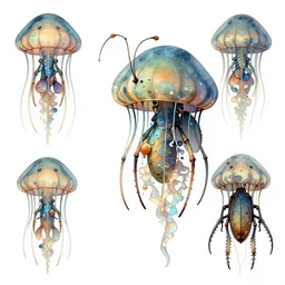 insect jellyfish monster character design. fantasy. by rembrandt 1 6 6 7, illustration
