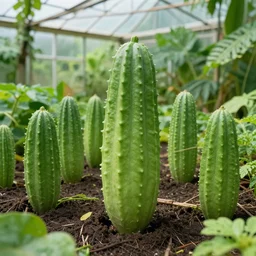 a greenhouse full of cacuts poking out in a lush jungle
