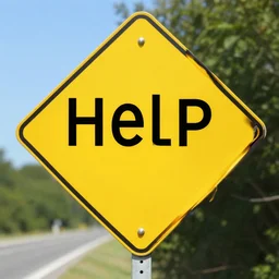 a road sign with help written on it