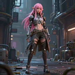 full body character, pink hair female druid, cyberpunk intricate streetwear, dystopian, trending on artstation, beautiful, intricate complexity, digital painting, anime, disney, pixar, 8 k, hd, dof, kodak film, volumetric lighting, subsurface scattering, photorealistic, octane render, extreme details