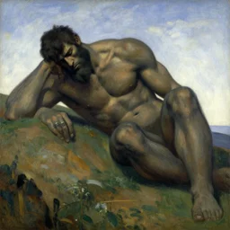 giant titan colossus sleeping on hills by henri rousseau masterpiece shadows and highlights mucha beksinski