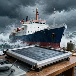 a risograph of a ship during huge storm