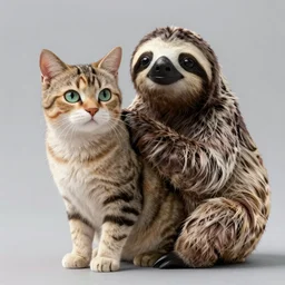 hybrid animal of a cat and a sloth. photorealistic. highly detailed digital concept art. full subject.