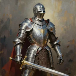 a detailed and vibrant portrait painting inspired by esteban maroto of an epic powerful paladin wearing a full metal plate armor and holding a sword