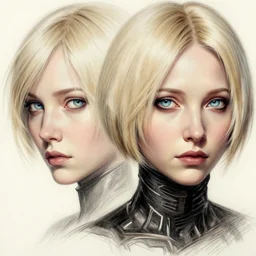 sketch drawing of 2 b nier automata, beautiful piercing eyes, beautiful blonde hair, hyper realistic face, in the style of greg rutkowski, fantasy, amazing detail, epic, elegant, smooth, sharp focus, from the front