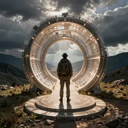 a time traveler looking to a time travel portal