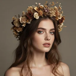 fine art photo of the most beautiful woman, she has a crown of dried flowers, by oleg oprisco