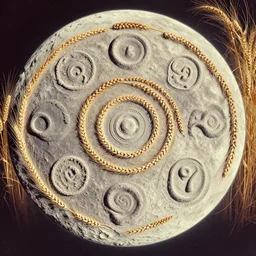 the crop circle of wheat on the surface of the moon!!!!!! with various bizarre patterns. 1 9 7 0's vintage photo, frosted texture.