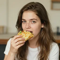 portrait of a young woman eating a taco, by Ted Nasmith